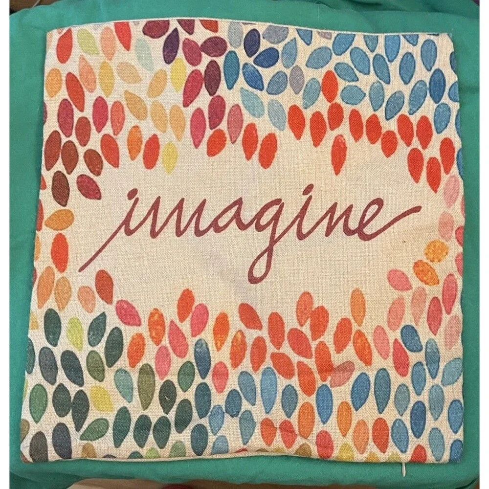 Multicolor Square IMAGINE Decorative Burlap Throwpillow Cover 16 in x 16 in
